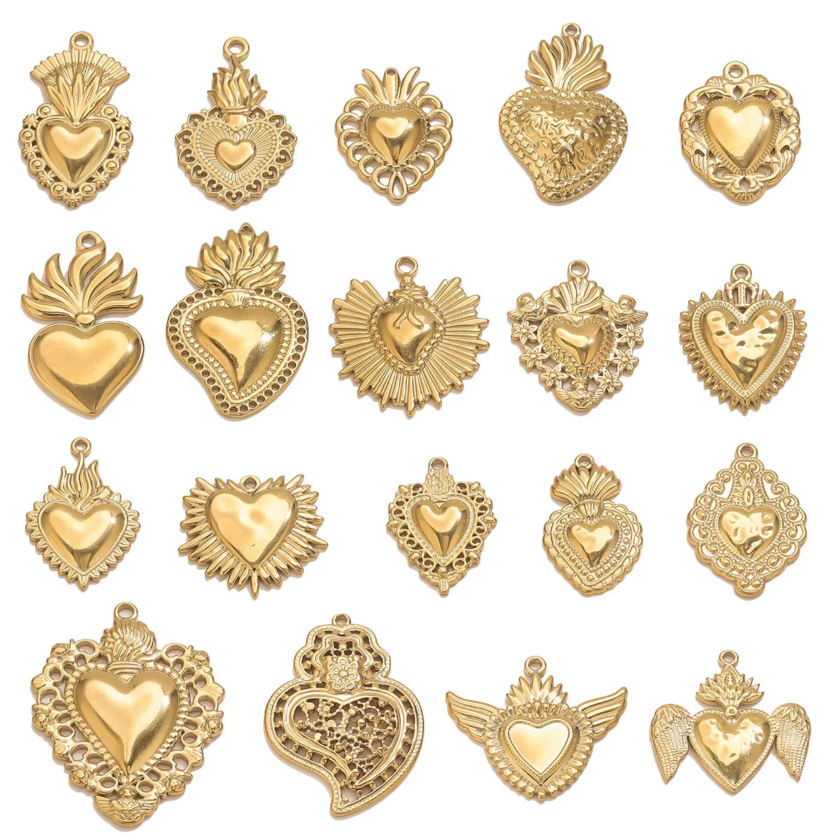 

5pcs Stainless Steel Retro Gold Heart Charms For Jewelry Making Necklace Connectors Radiation Love Pendants Jewelry Carfts Parts