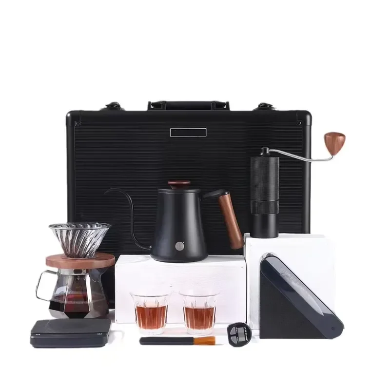 Manual Coffee Grinder Set with Gooseneck Kettle and Dripper Cup Filter Hand Punch Pot for Brewing Fresh Coffee Beans at Home
