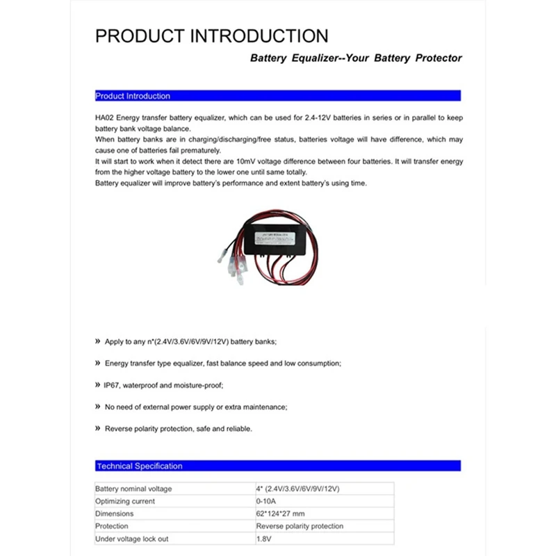 1Pcs Battery Equalizer HA02 Batteries Voltage Balance Lead Acid Battery Connected Solar Cells 24V 36V 48V