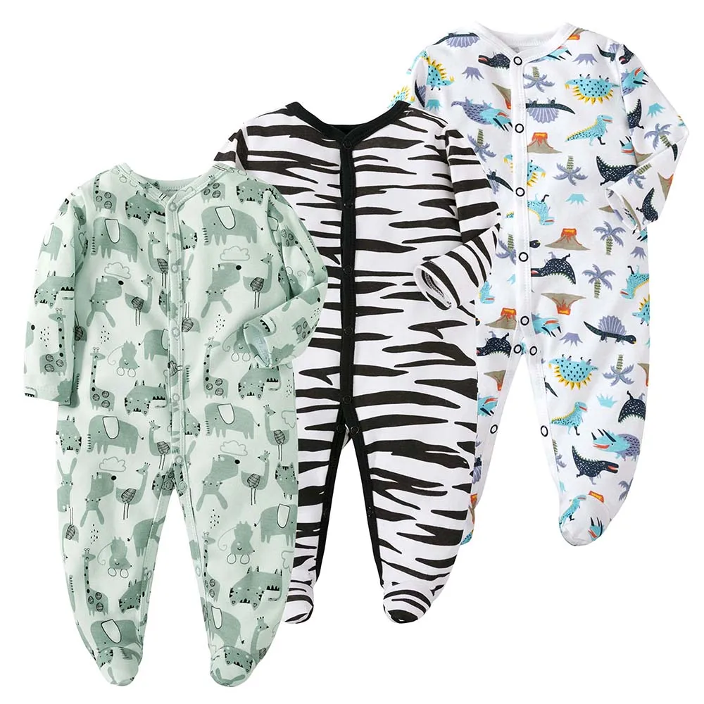 3Pieces/lot Baby Rompers Newborn Baby Girls Boys Clothes 100% Cotton Long Sleeves Baby Pajamas Cartoon Printed Baby\'s Sets