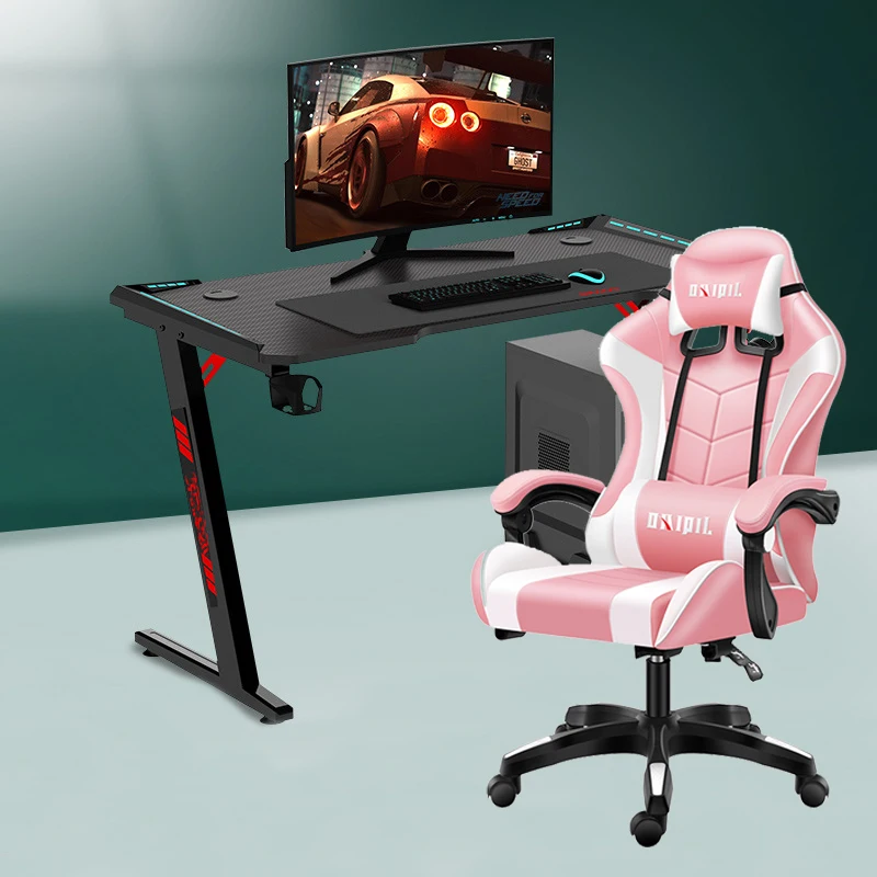 Custom gaming desks black LED RGB PC computer racing table home office computer desk