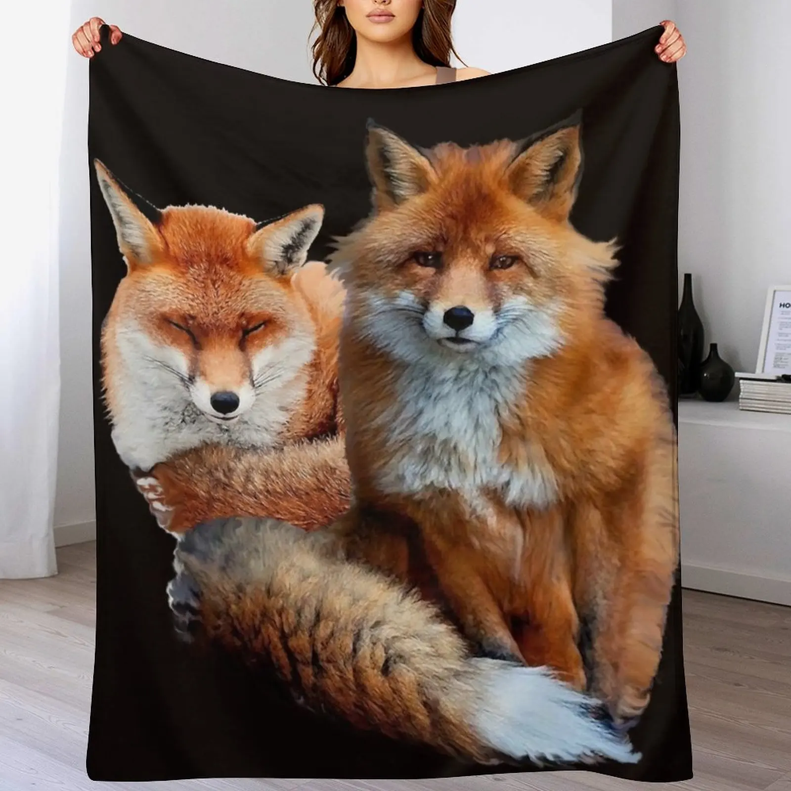 

RED FOXES IN BLACK Throw Blanket Reusable Durable Soft Blanket for All Seasons