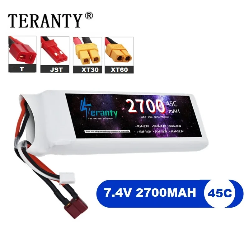 TERANTY 7.4v 2700mAh LiPo Battery 45C For RC Quadcopter Helicopter Car Boat Drones Spare Parts 7.4V 2S Battery T JST XT30 XT60