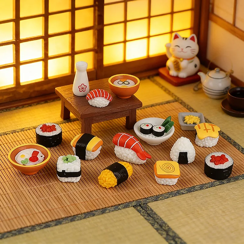 32 Piezas de Modelos de Comida de Sushi en Miniatura de Resina, Simulación de Cocina Japonesa, Accesorios de Resina para Casa de Muñecas, Decoración de Cocina DIY