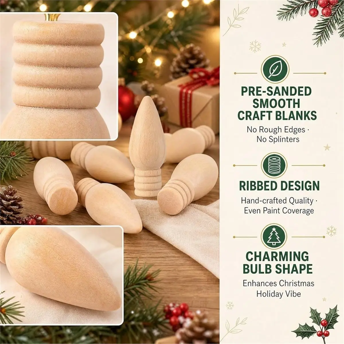 【HOT A88T】 20Pcs Unfinished Wooden Light Bulb Ornaments Set Blank Wood Christmas Tree Hanging Decor for DIY Painting Craft