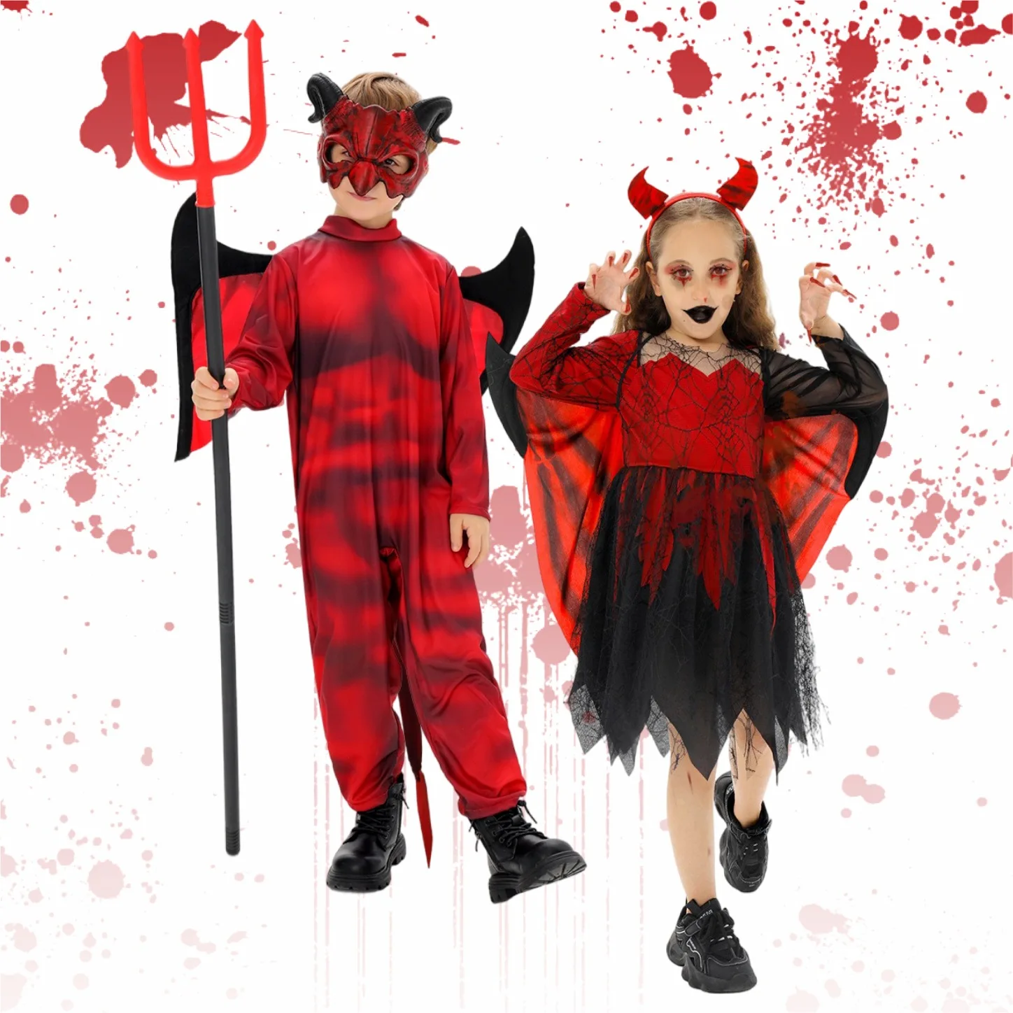 

【New Arrival】Best-selling Halloween Costume For Kids Performance Dress With Spider Web Bat Cape And Pleated Witch Hat