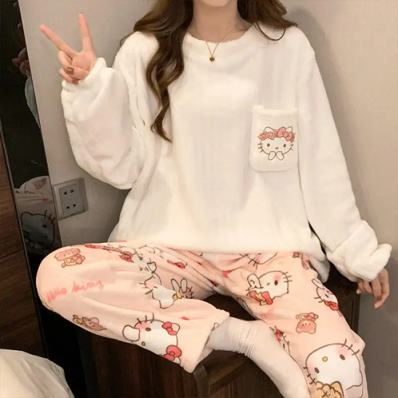 حار Kawaii Usagi Chiikawa النساء ملابس خاصة أنيمي الكرتون منامة السراويل الحبيب فتاة Homewear طالب الشتاء الدافئة ملابس خاصة