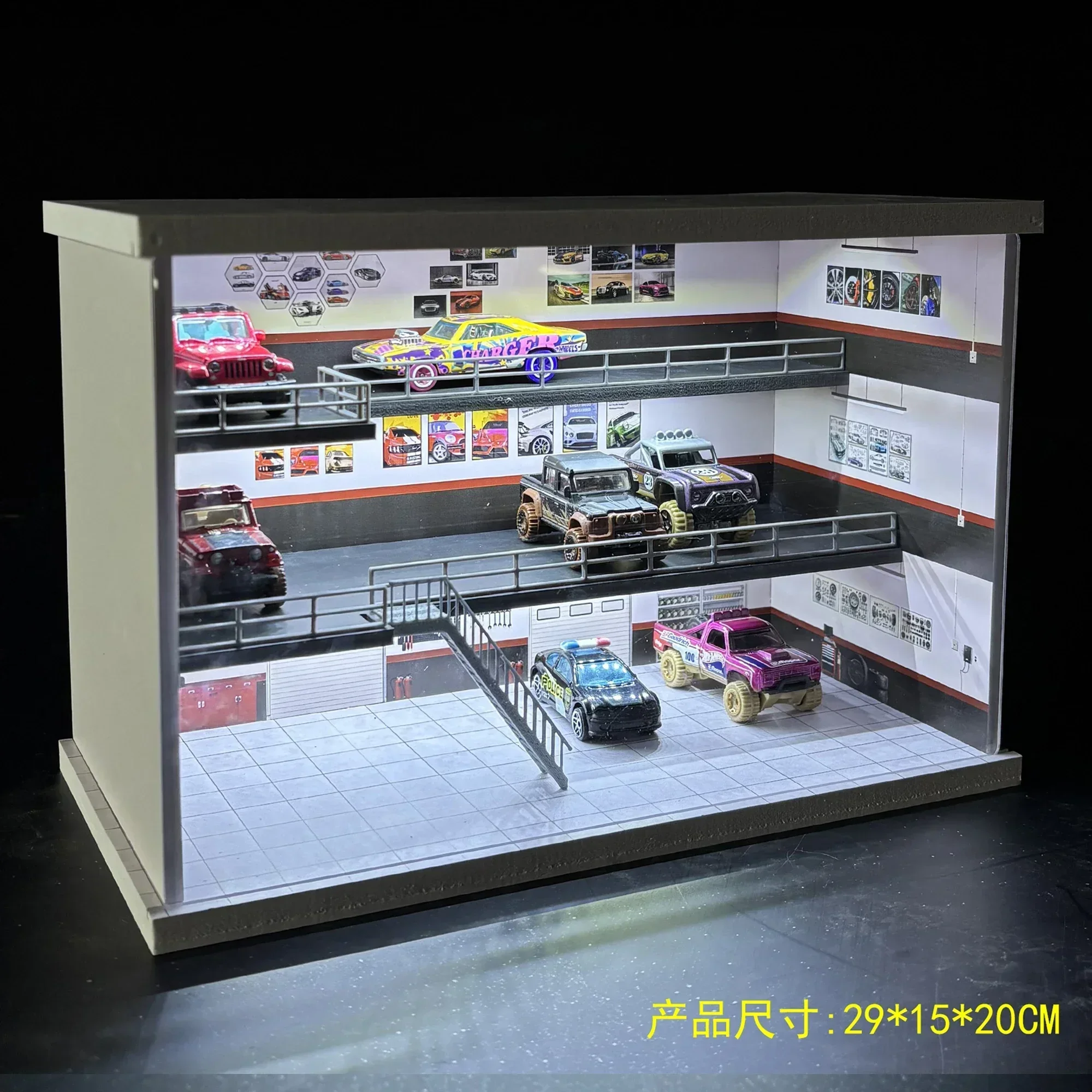 1:64 Scale Car Garage Diorama Models Parking Building Storage Display Scene Miniatures Garage Building Diorama Collection Box