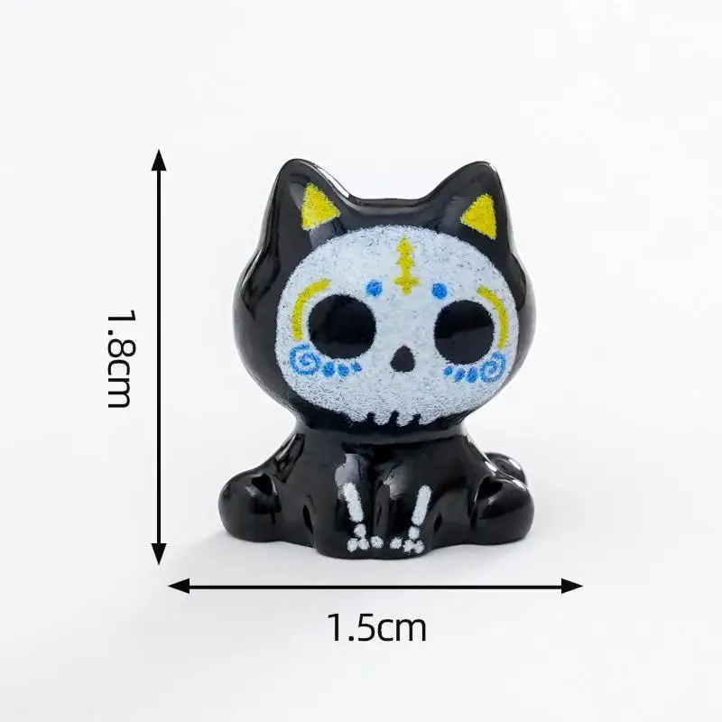 Niedliche Mini-Harz-Zucker-Schädel-Statuen, 6 Stück, im Cartoon-Stil für Halloween, Innenraum-Party-Tischdeko, Geschenk für Schädel-Liebhaber – Detail 10