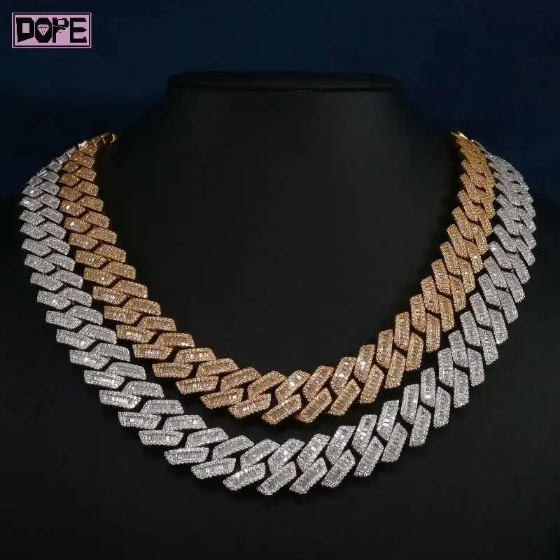 

Luxury VVS Iced Out Hiphop Rock Gold Plated Cuban Necklaces 925 Sterling Silver Bling Cuban Link Chain