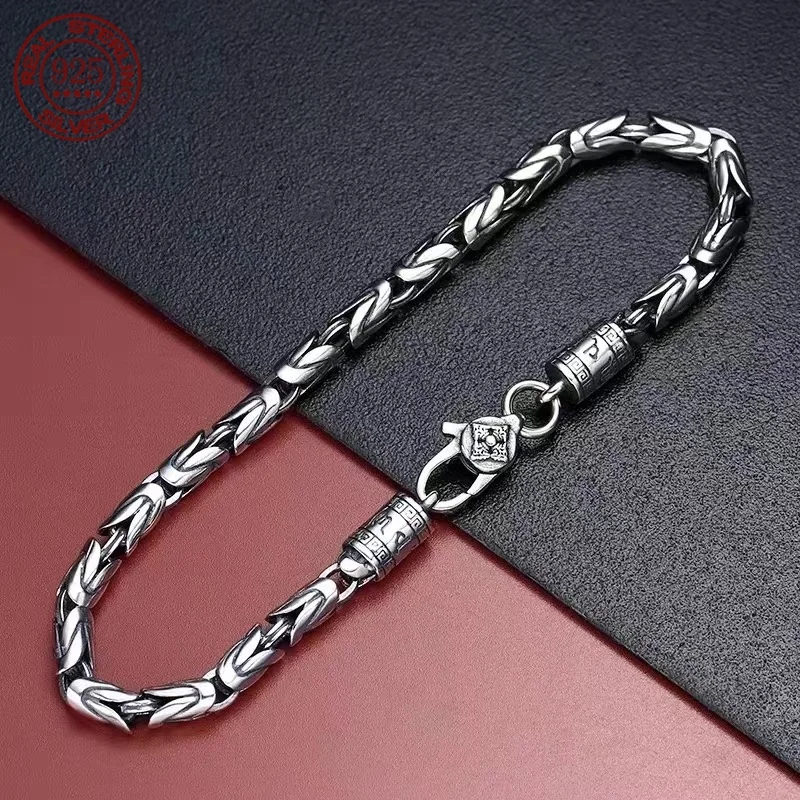 Great Sale S925  sterling silver Bracelet 6MM Vintage Personality Men's and Women's Bracelet Fashion Trend Jewelry Gifts