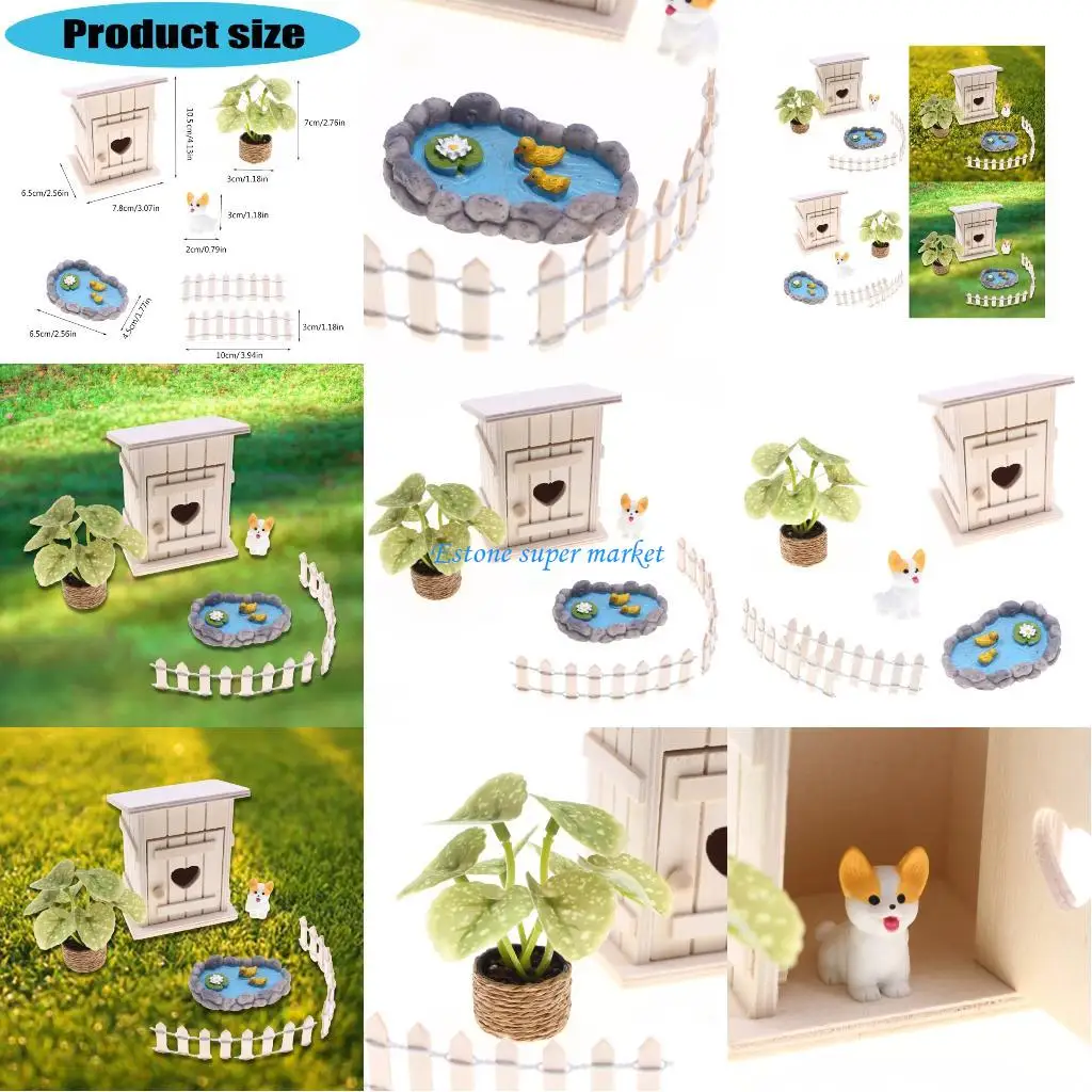 

090B миниатюрный садовый декор, фигурка гнома, модель статуи с бассейном, растение в горшке, забор, фигурка для кукольного дома,