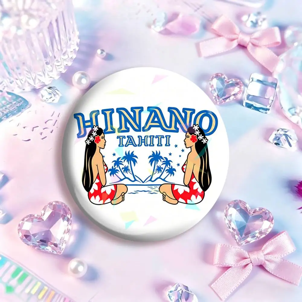1pc Hinano Tahiti Girl Polynesia Laser Badge Creative Pins Brooch for Decor Gifts Fans Collect Easter