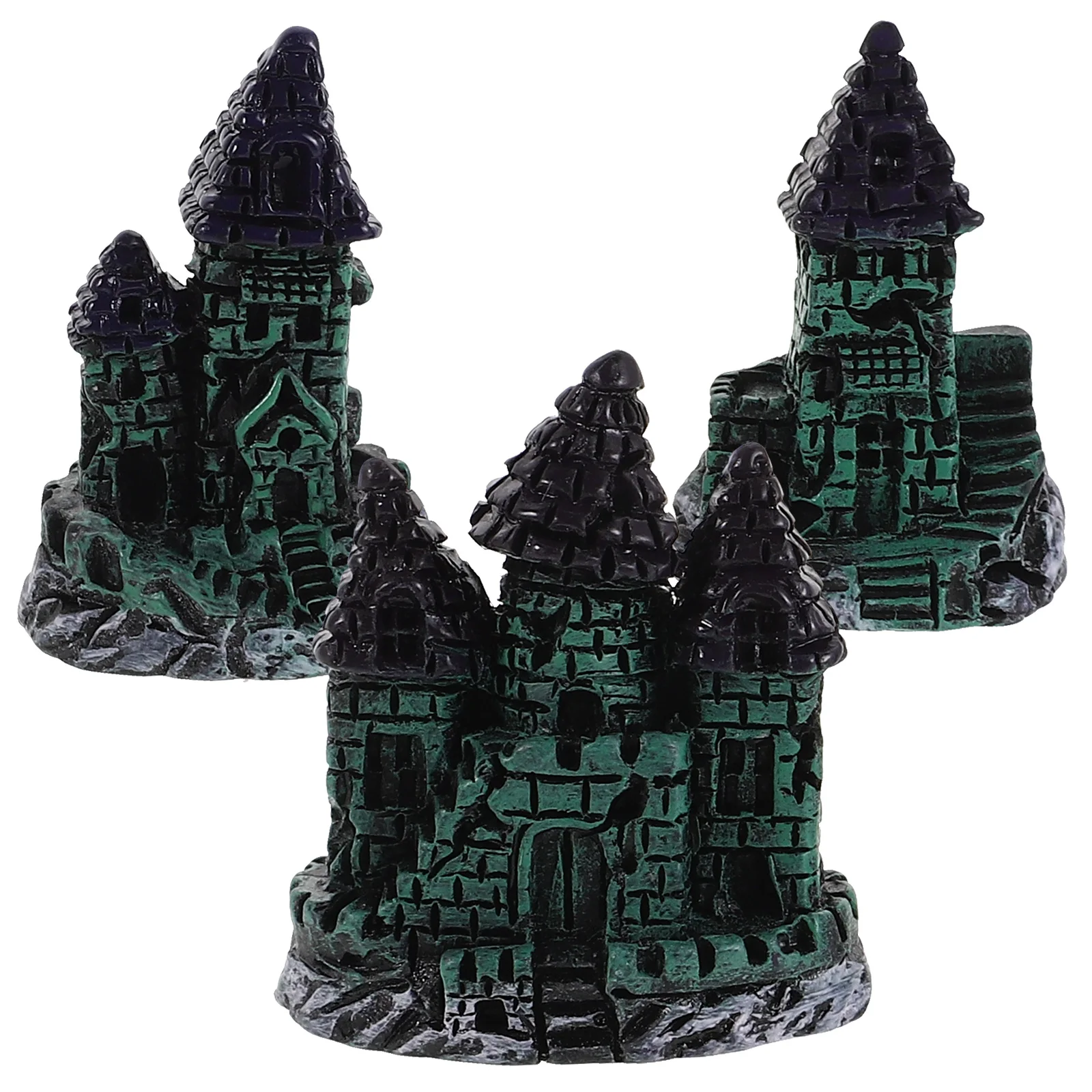 

3 Pcs Fish Tank Aquarium Decorative Castle Resin Decoration Accessories Landscaping Green Miniature Ornaments Underwater