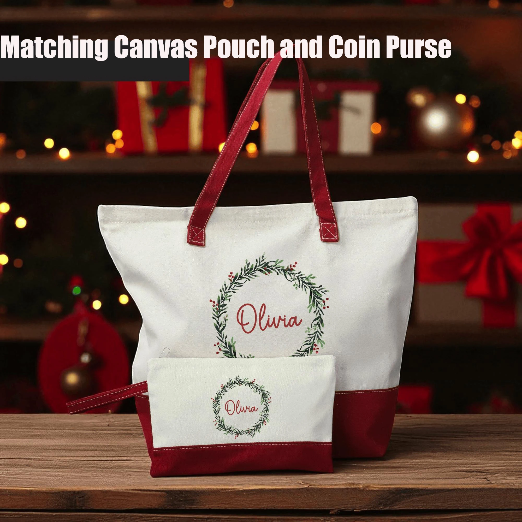

Personalized Christmas Canvas Bag Cosmetic Bag Set Custom Text Pattern Canvas Bag Christmas Event Present Family Gift Xmas Pouch