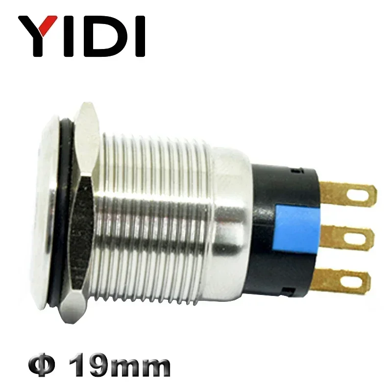 19mm Waterproof Stainless Steel 2 3 positions Metal Key Switch 1NO1NC button switch self-locking latching switch