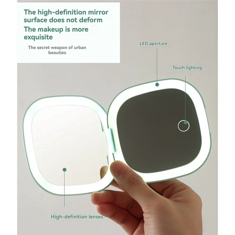 

A50Q-Portable Compact Mirror With Lights 5X Magnifying Pocket Mirror For Travel Dual LED Travel Mirror With 3 Color Modes