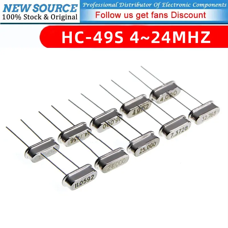 10PCS HC49S 4Mhz 6Mhz 8Mhz 12Mhz 16Mhz 20Mhz 24Mhz 32.768K 32.768K Rezonator kwarcowy Oscylator pasywny
