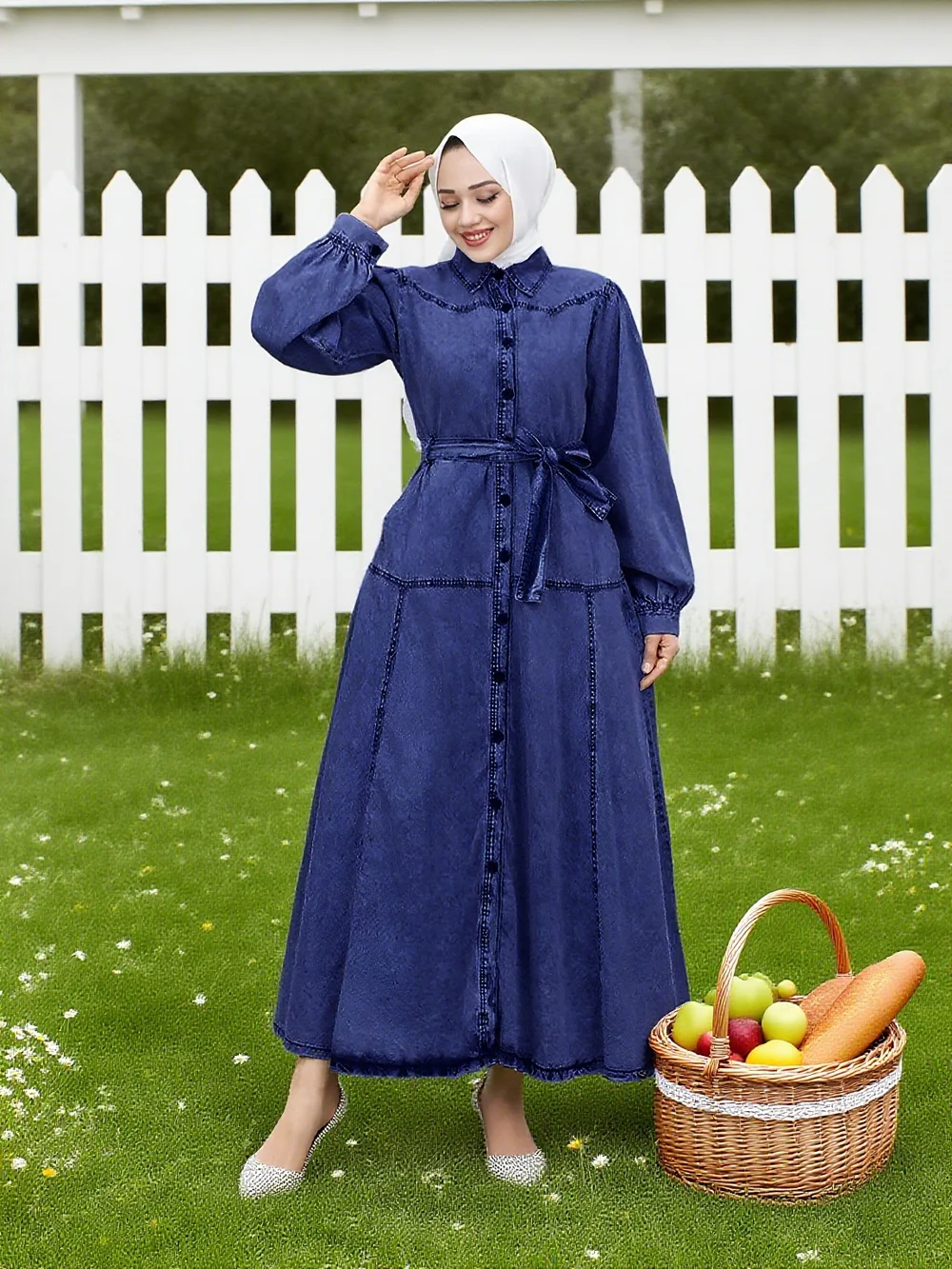 

Dubai Casual Denim Muslim Dress Buttons Women Abayas for Women Lace-up Modest Simple Dresses Sundress Robe IsIamic Vestidos New