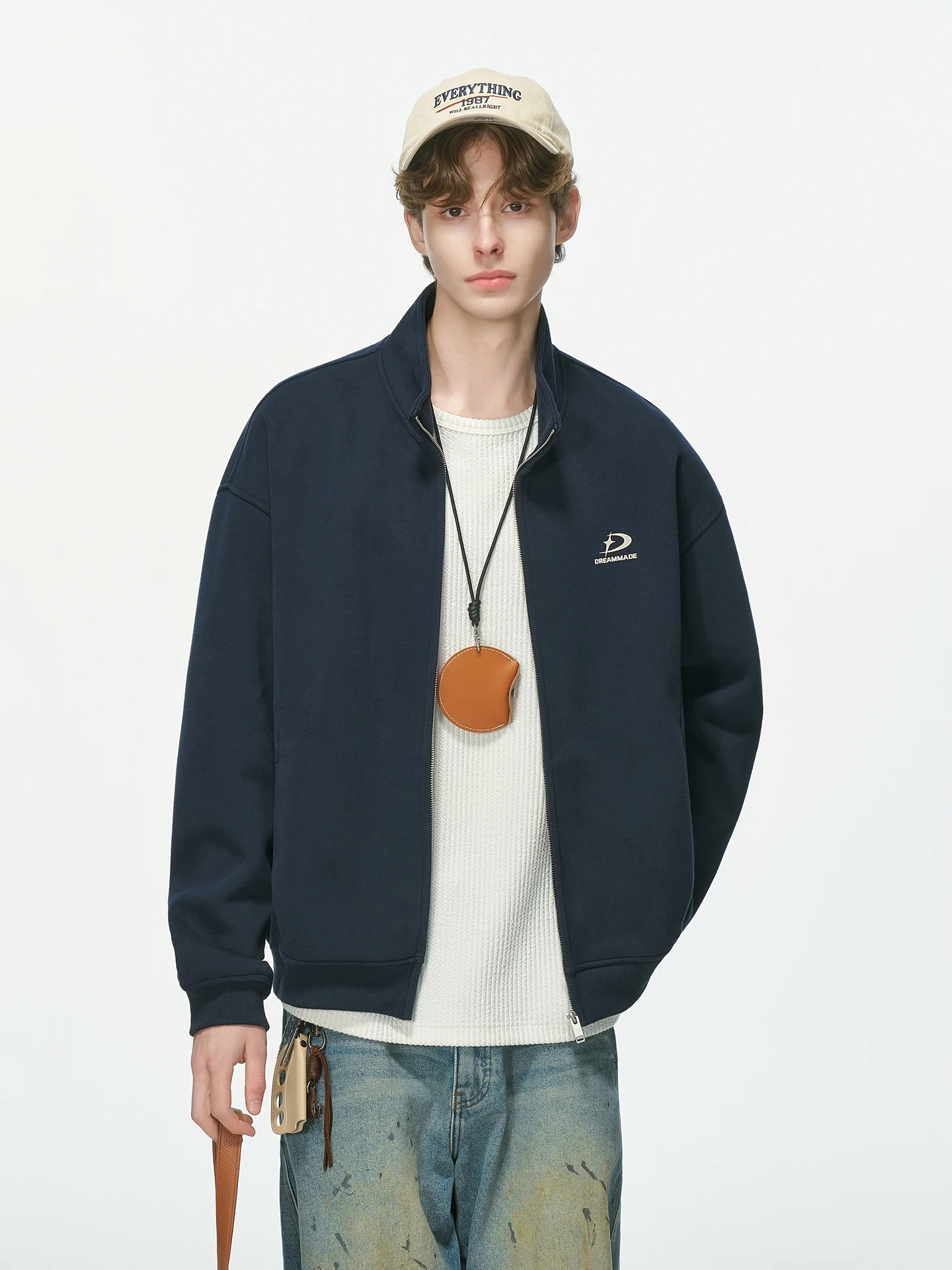 Dream Made American Style Commuter Embroidered Open Cardigan Sweatshirt Men's Heavy Zipper Jacket Boys' Cotton Spring Autumn ...