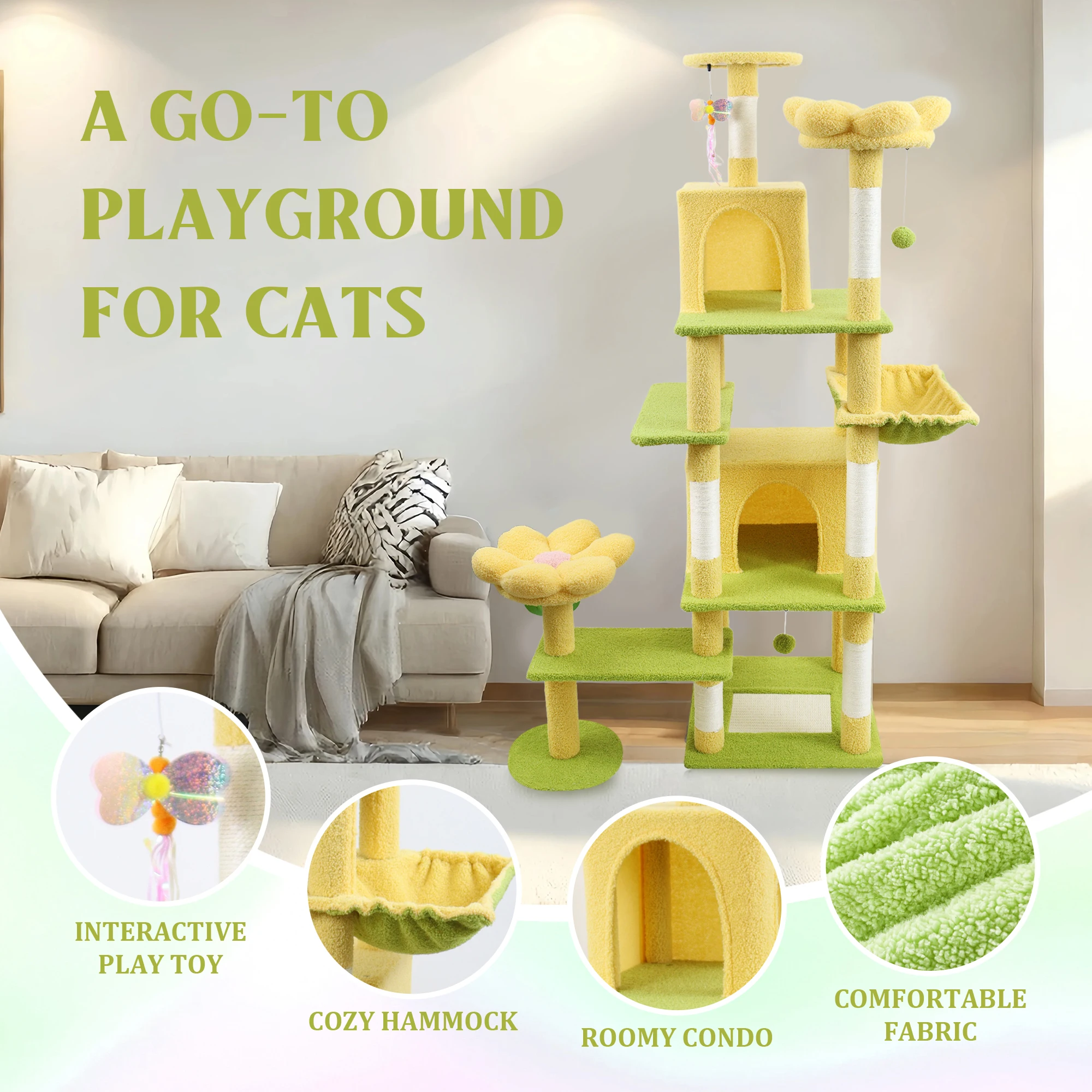 &c Flower Shaped Luxury Classic Cat Tree Tower Large 4 Levels US Free Shipping Scratching Posts Cozy Beds Indoor Use