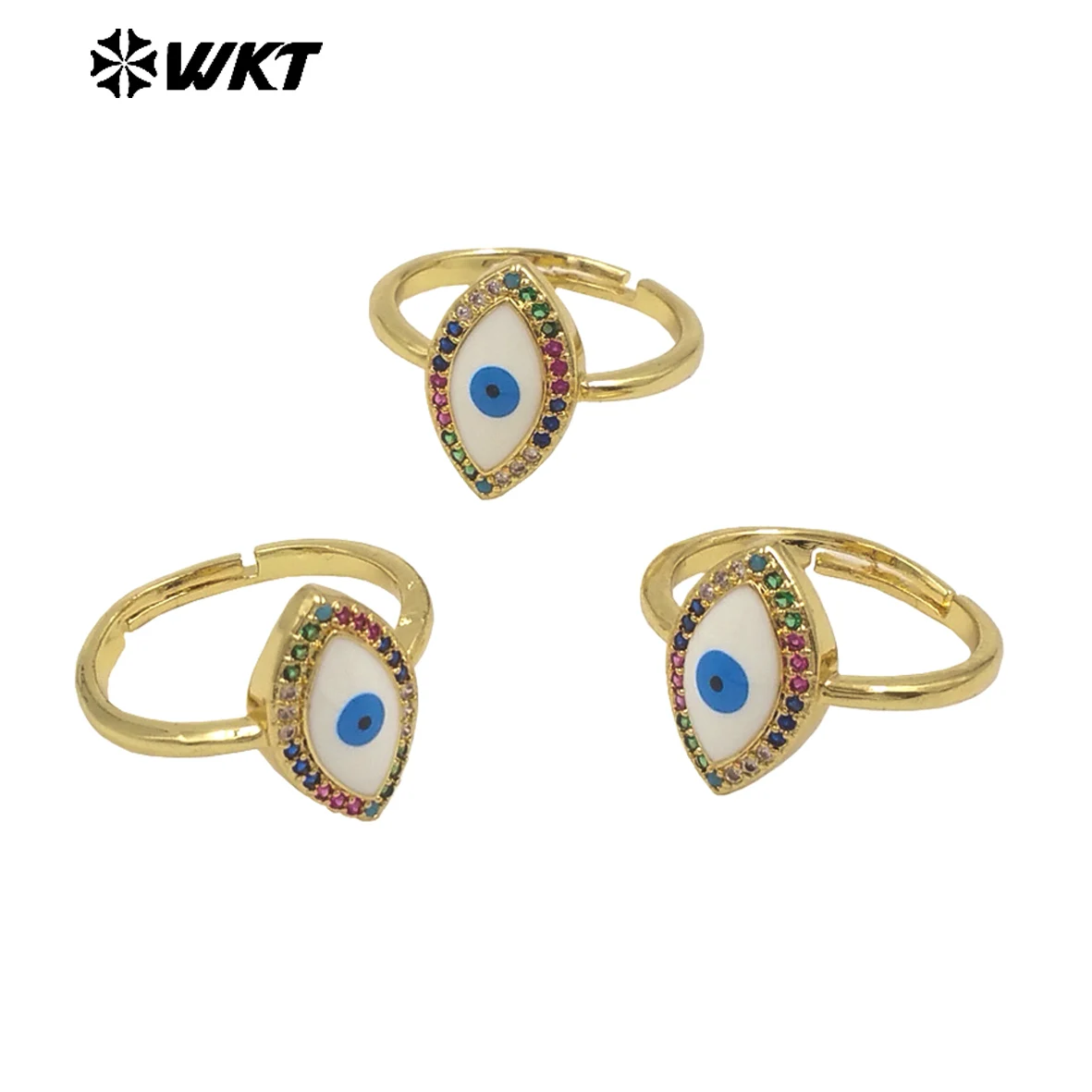 WT-MPR099 Attractive Fashion Girl Colorful Cubic Zircon Turkey Eye Open Size Adjustable Gold Plated Delicate Ring