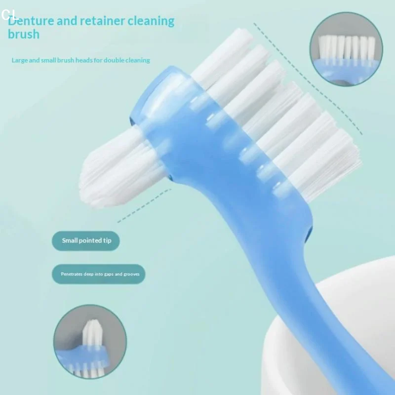 AttireTrove1Pcs Denture Brush Cleaning Toothbrushes Colorful Dual Heads Invisible Braces False Teeth Brushes Oral Care Tool