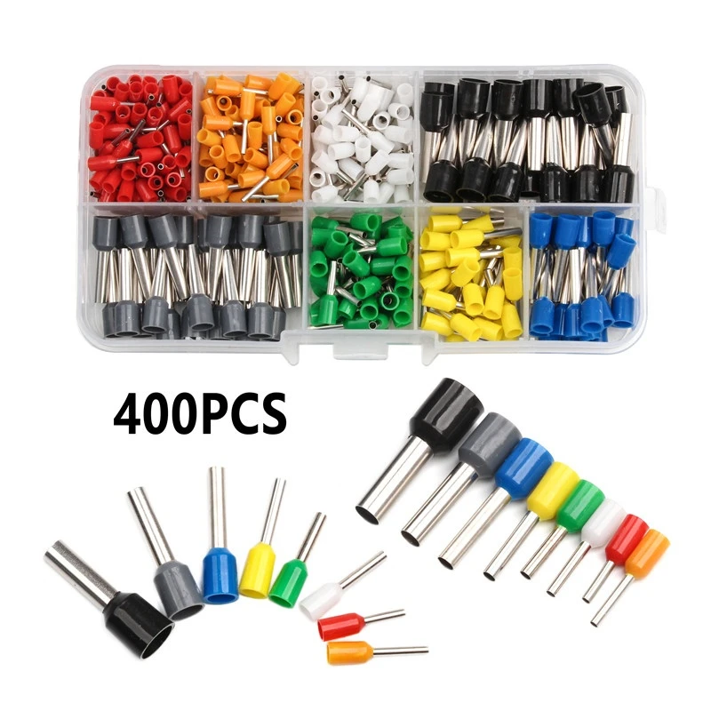 400PCS Crimp Terminals VE Tubular Cord End Connectors Electrical Cable Wire Connector Kit Random Color