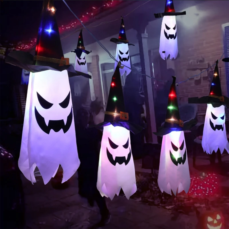 Decoraciones de Halloween para colgar al aire libre, sombrero de bruja iluminado, decoraciones para Halloween al aire libre, árbol, porche, patio