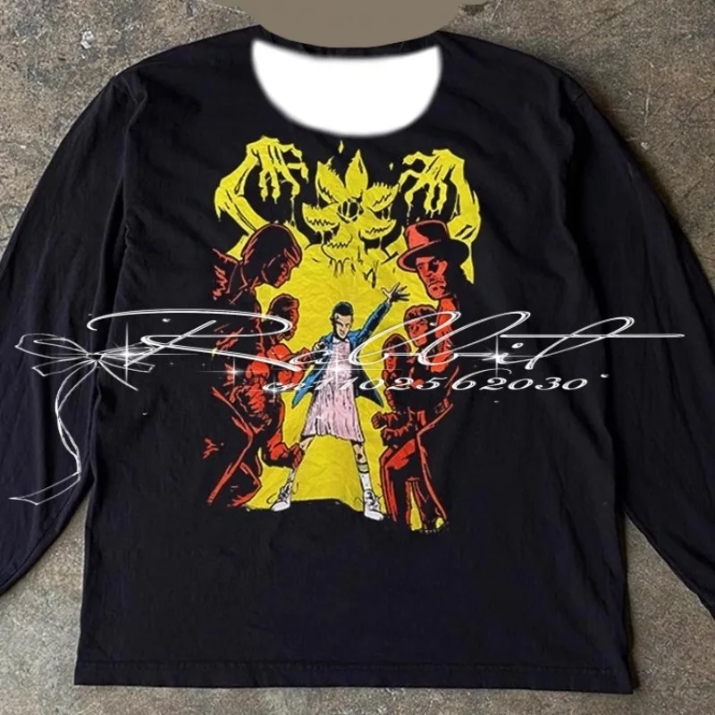 2025 Camisa de manga larga con estampado 3D de Stranger Things Retro americano para adultos y niños, camiseta holgada de calle a la moda