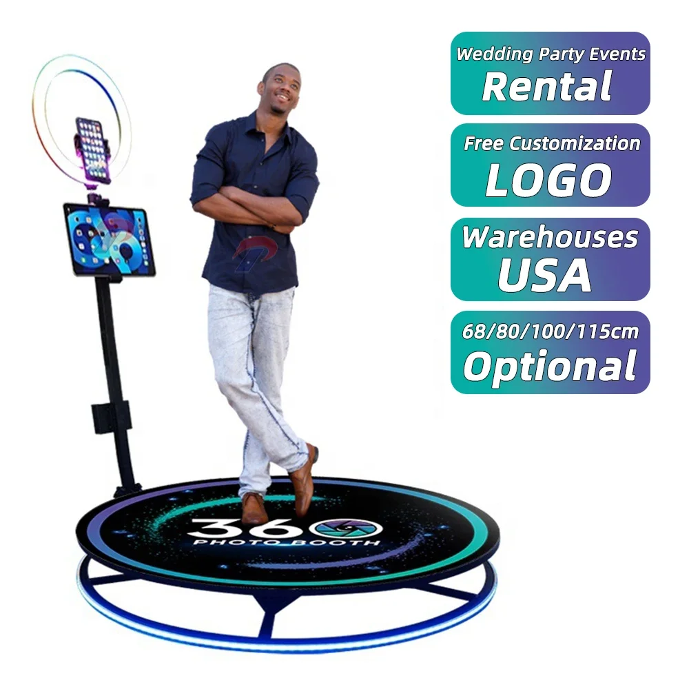 Hot SaleFast DHL Shipping 360 Video Photobooth with LED Magic Mirror Compatible with iPad SLR  Automatic 68cm Case 48h Delivery