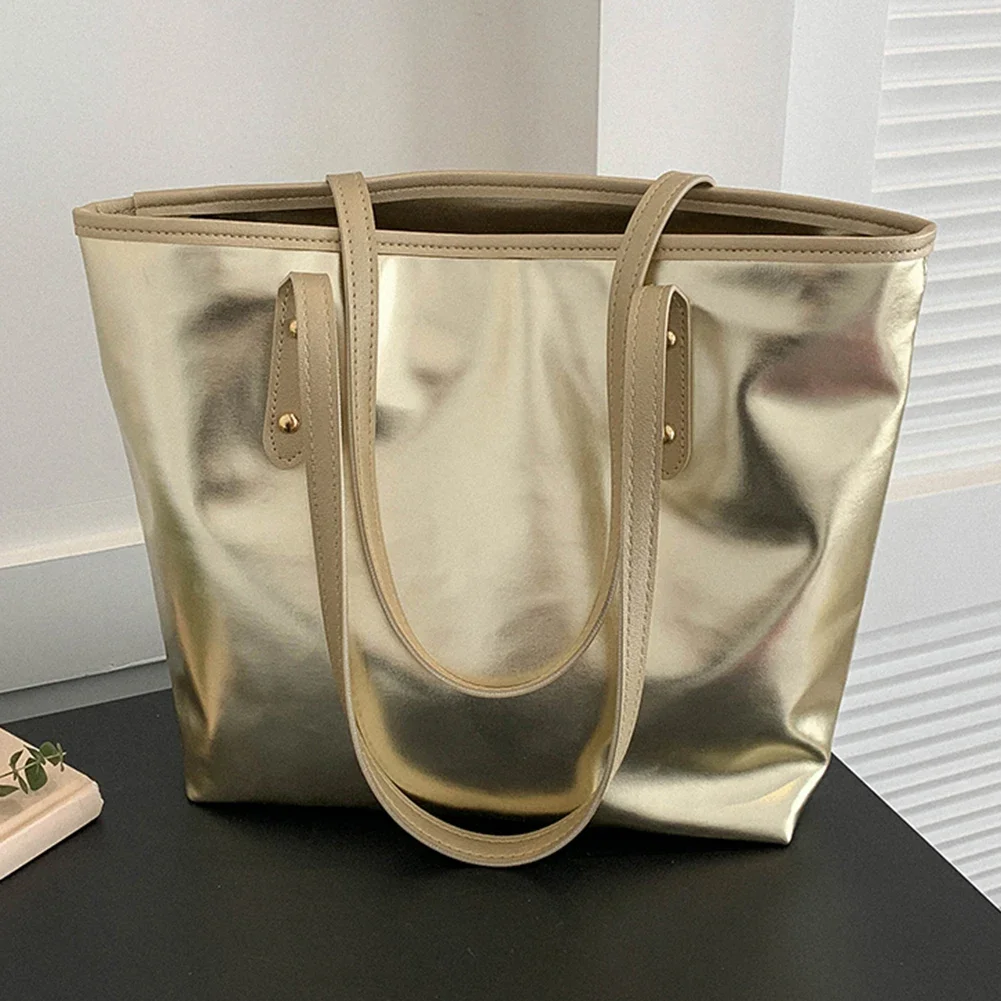 Luxury Designer Women Handbag Large Tote Sliver Gold Shoulder Simple Handle Handbags Solid Color Soft Shopper Purse