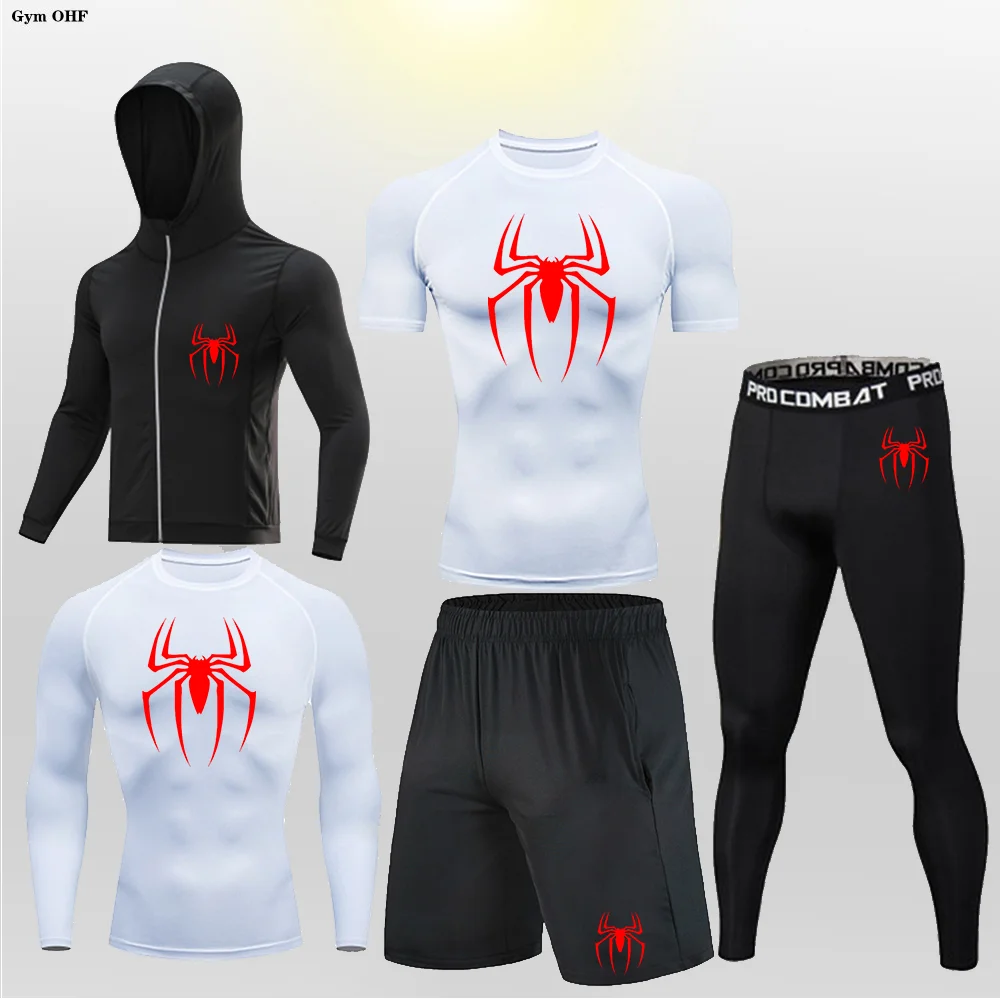 

Men'S Sports Set High Quality Super Hero Boxing Muay Thai Jogging Tight Set Rashguard MMA Indoor Sports Badminton Suit