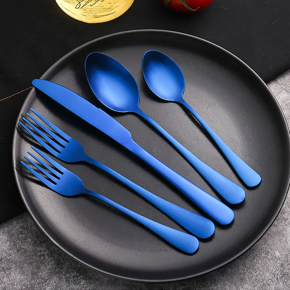 Silicone World 5Pcs Dinnerware Set Stainless Steel Steak Knife Fork Coffee Tea Spoon Flatware Dishwasher Kitchen Accessories