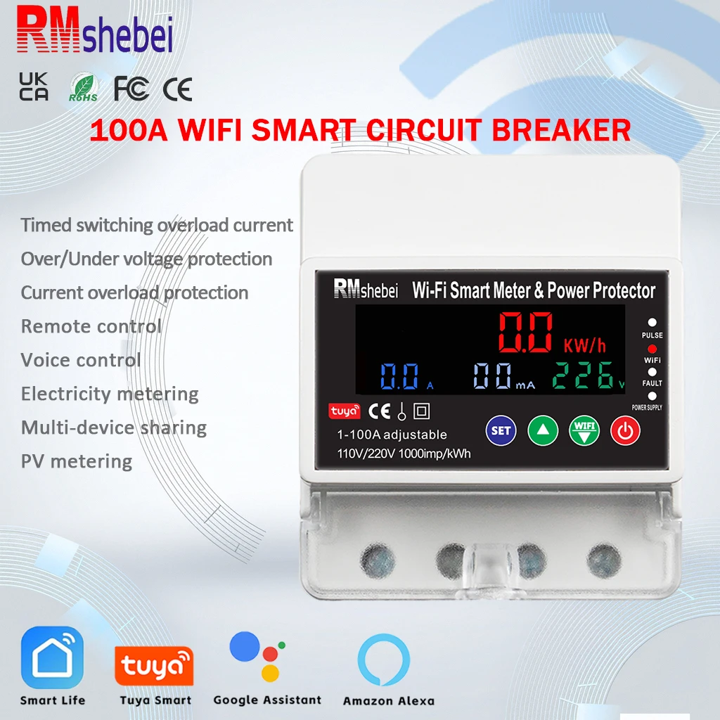 RMshebei Tuya الذكية واي فاي قطاع دارة 4P100A اتجاهين القياس خطأ تدفق تأخير قابل للتعديل التحكم في الوقت التبديل #5