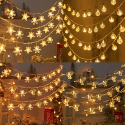 1.5/3M Christmas LED String Light Snowflake Star Ball Fairy Lights Garland Xmas Tree Ornament Christmas Decoration For Home 2024