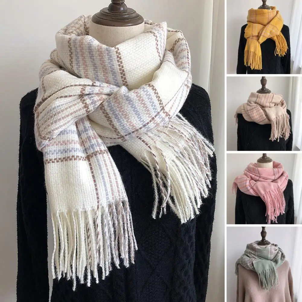 Winter Women Cashmere Soft Thermal Long Scarf Woman Plaid Print Long Warm Shawl Costume Accessories