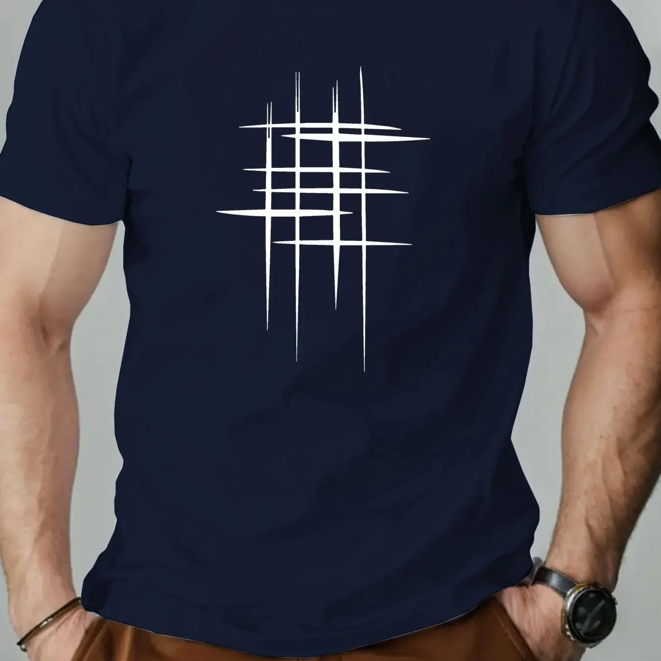 Men Graphic T-shirt Minimalist White Line Drawing Summer T-shirt Everyday Breathable Crew Neck Shirt for Men Comfortable