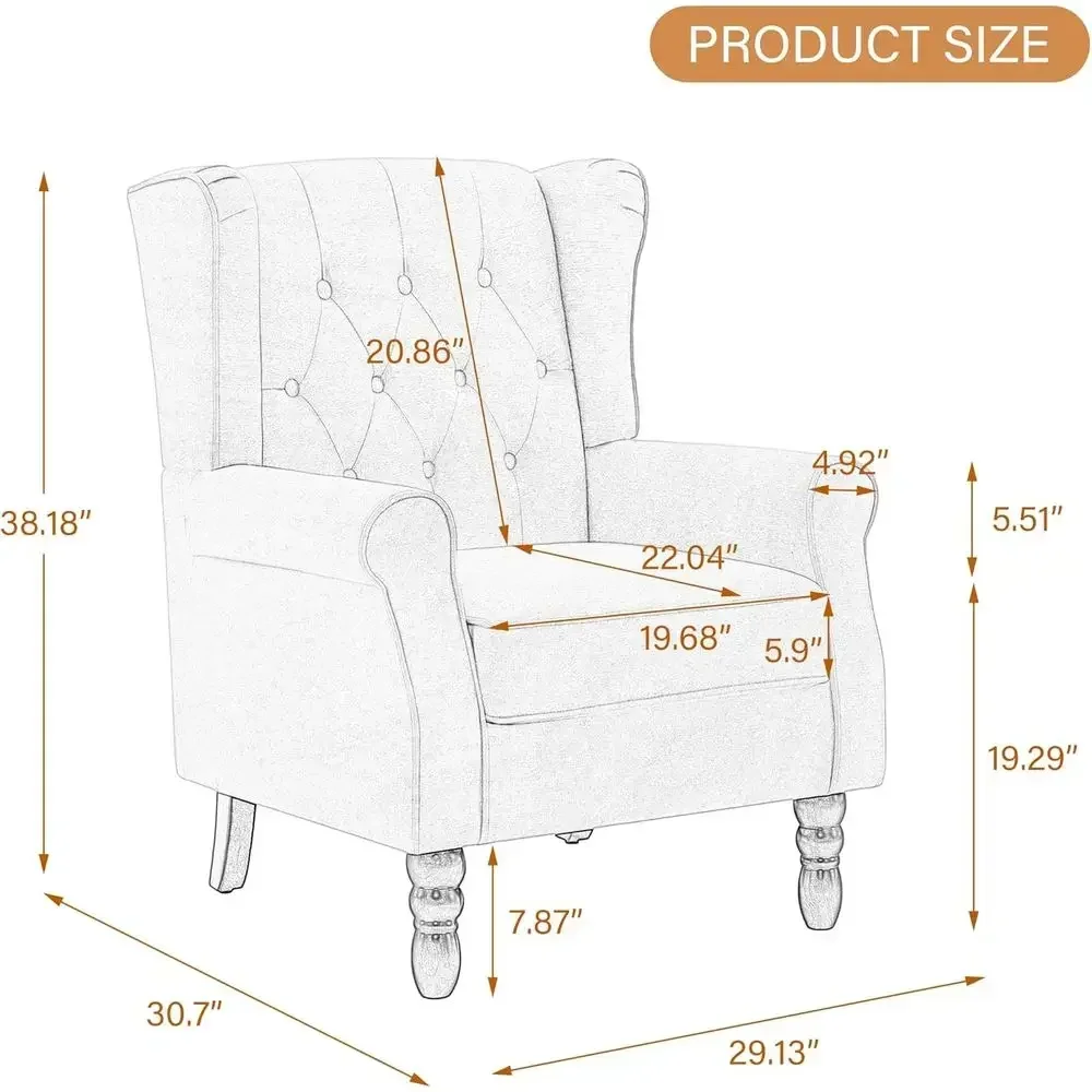 Pair of High Back Upholstered Wingback Chairs, Retro Style, Comfortable for Living Room and Bedroom, Light Gray with Solid Wood