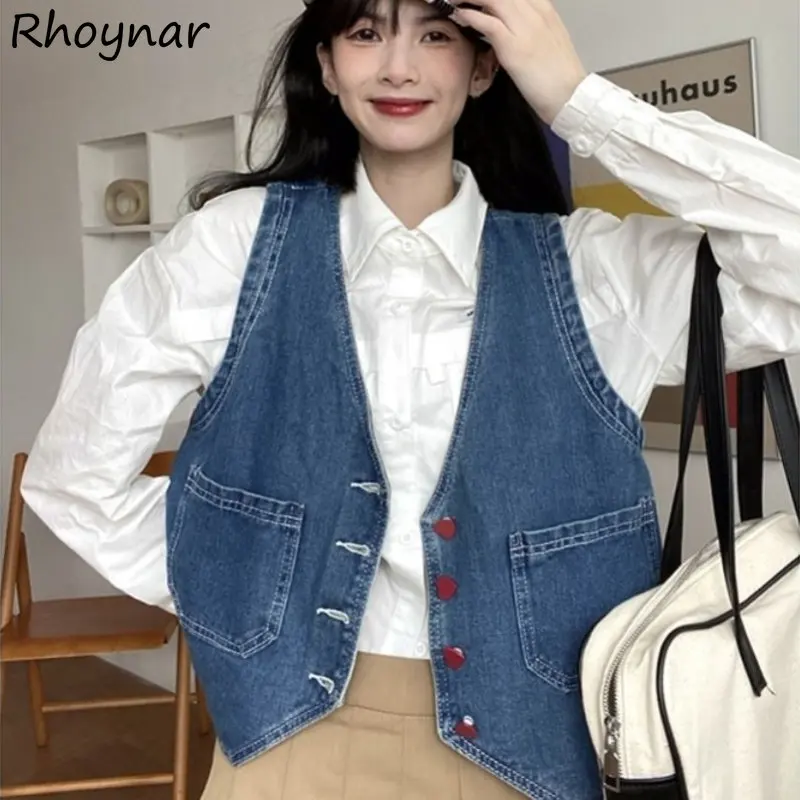 

Denim Vests Coats Women Vintage All-match Teens Temper Spring Simply Pure Korean Fashion Minimalist Preppy Designer Streetwear