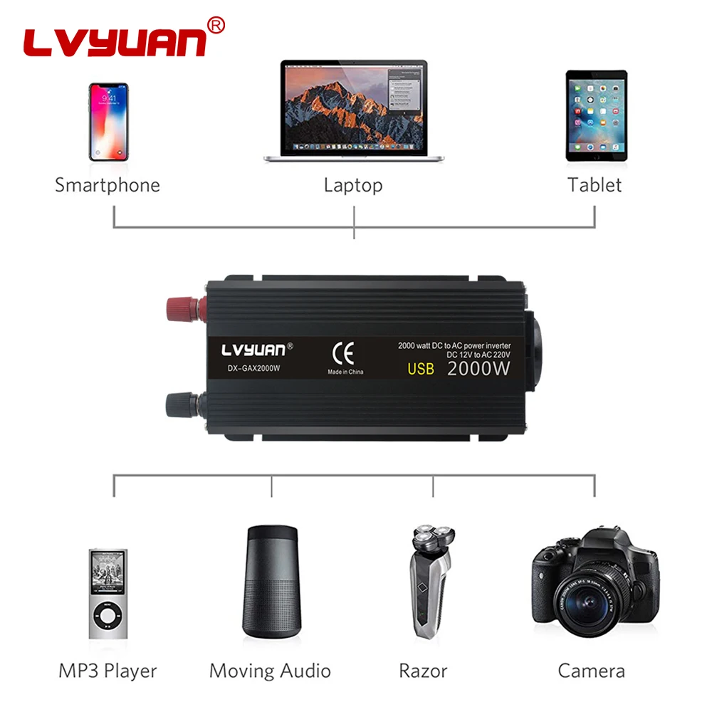 LVYUAN 2KW 220V Traveling Machine Phone Charger DC - AC Power Inverters maquina de soldar mini Modified Sine Wave Inverter