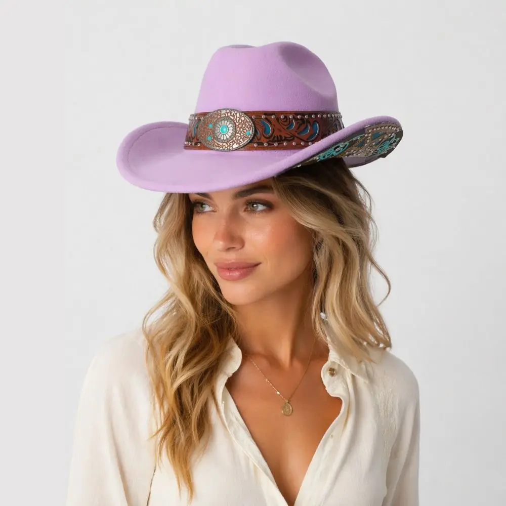 Casual Dress Up Western Cowboy Hat Turquoise Decor Bohemian Ethnic Style Fedora Hat Panama Print Costume Cosplay Cap Halloween