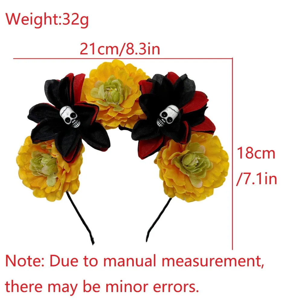 Bandeau tête de crâne exagéré, décor d'halloween, Simulation de fleur, cerceau pour cheveux d'halloween, bandeau gothique coloré drôle