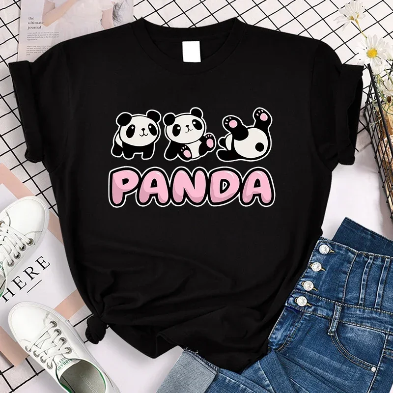 2026 Cartoon Casual Creative T-shirt Vintage Round Neck Clothes Funny Cute Panda Printed T Shirt for Women Summer Sleeve