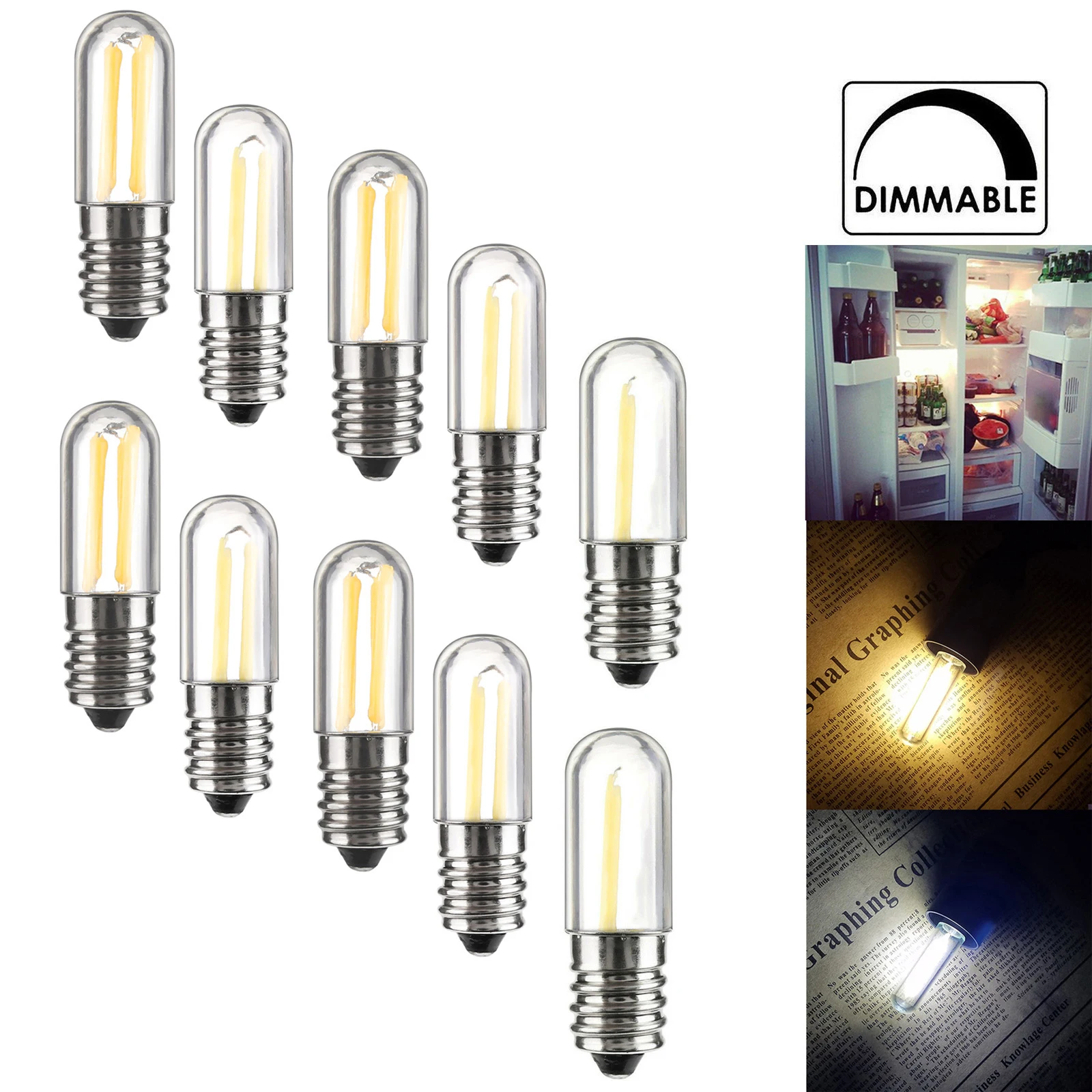 

20X Dimmable Led Fridge Light Bulbs 1W 4W 110V 220V E14 Bulb E12 Lamp White Warm Filament Corn Mini For Home Decorative Bedroom