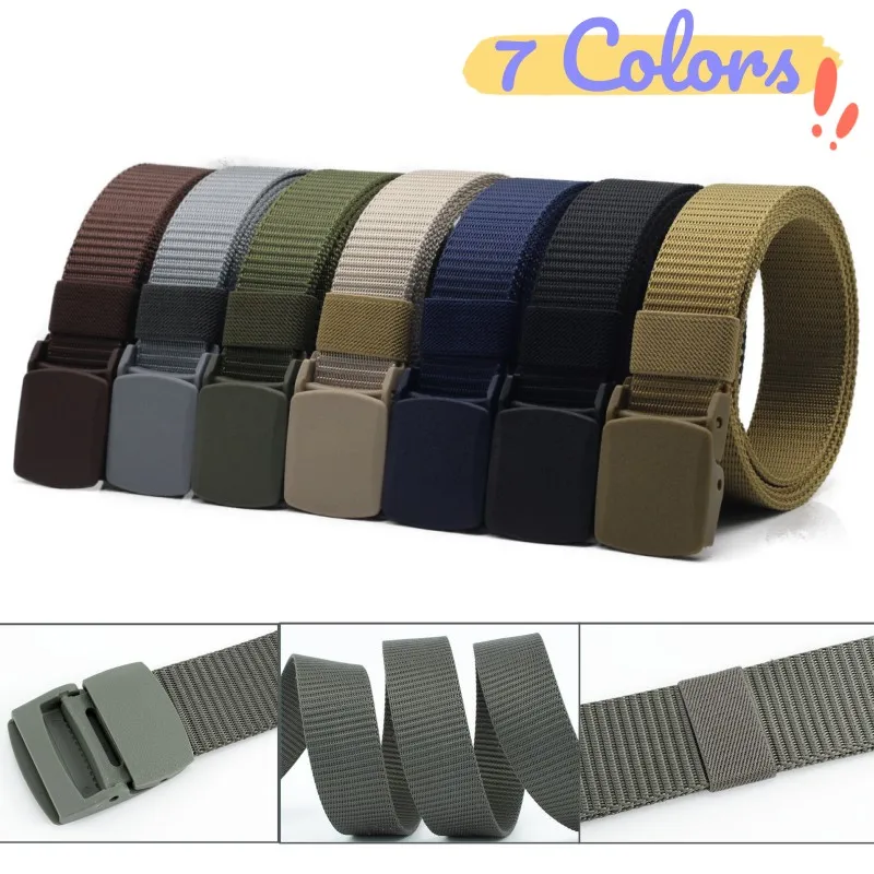 Fashion Outdoor Sports Nylon Belt for Men Adjustable Elastic Military Tactical Belt Canvas Decorative Belt with Plastic Buckle