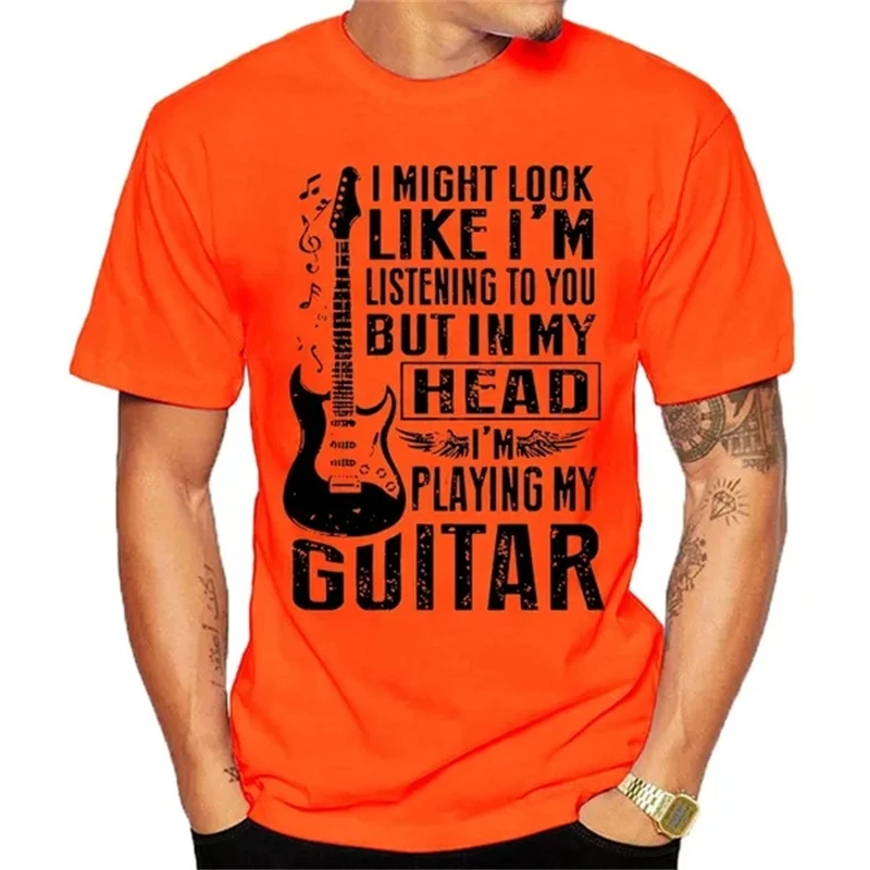 Mens Guitar T-shirt Guitarist Player Musician Music Tee Shirt Funny Tshirt Black White Trend Streetwear T Shirts Women Costumes