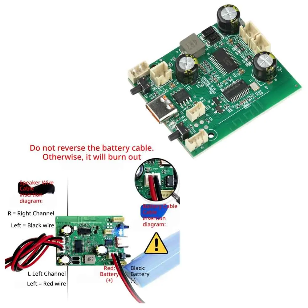 BT5.1 Amplifier Board TWS Stereo 2x10W Dual Channel DC5V 3.7V Battery Powered AUX Sound Card Input with Overcurrent Protection