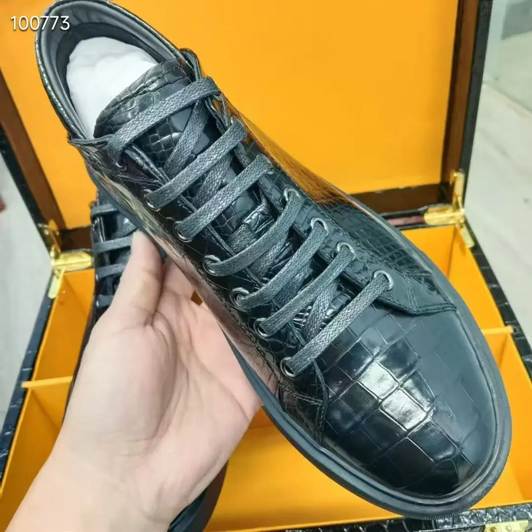 100% Genuine Real Crocodile Skin Men Winter Boots Top Quality Alligator Leather Men Shoe Black Color