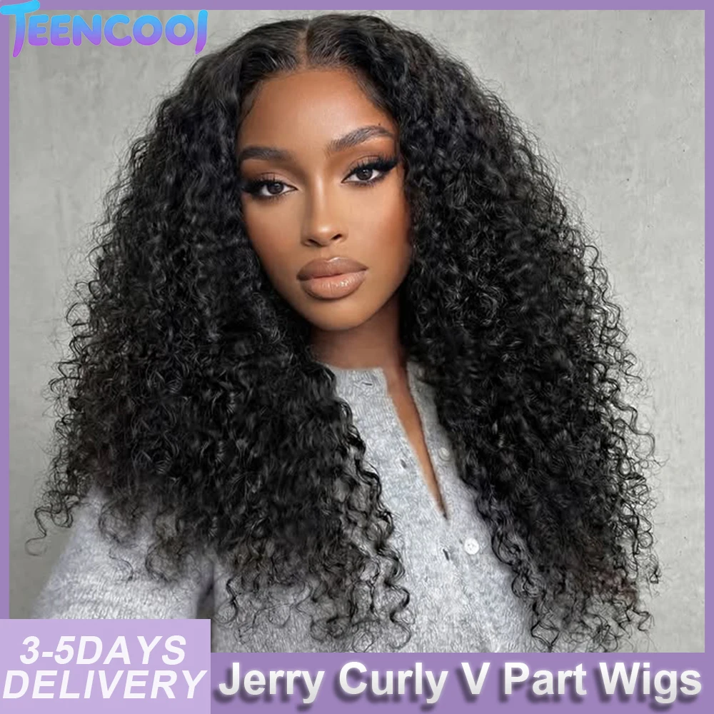 

16 18 20 22 24 Inch Kinky Curly V Part Wig Brazilian Upgrade Glueless V Part Deep Wave Jerry Curly V Part Wig Human Hair Wigs on Clearance Sale